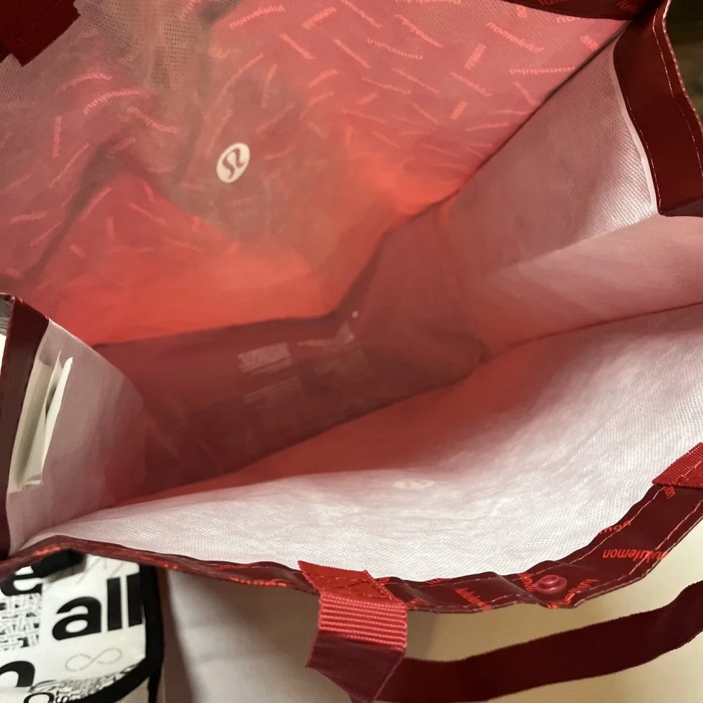 Lululemon Reusable Tote Bag Set Red White Black Yoga Gym Shopping Tote Lot of 3